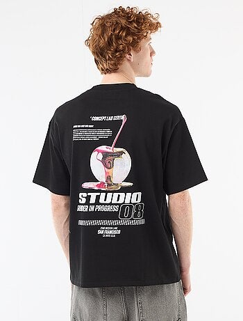 Camiseta con estampados delante y detrás en algodón liso