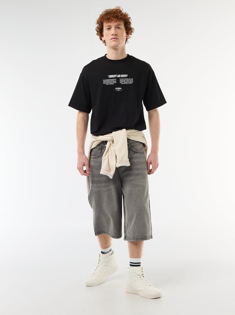 Camiseta con estampados delante y detrás en algodón liso Negro - Kiabi