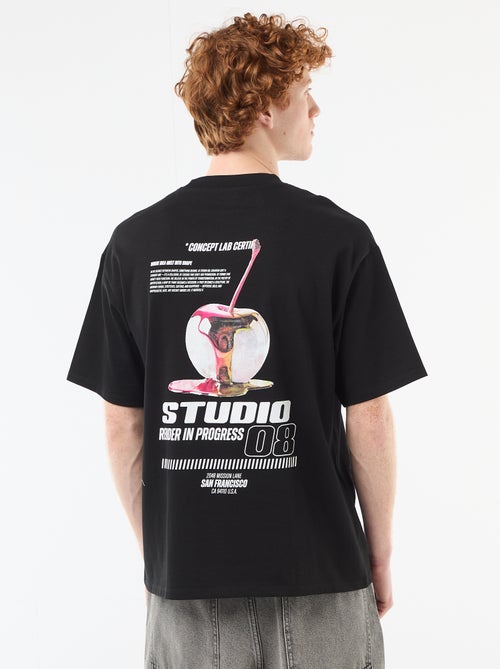 Camiseta con estampados delante y detrás en algodón liso - Kiabi