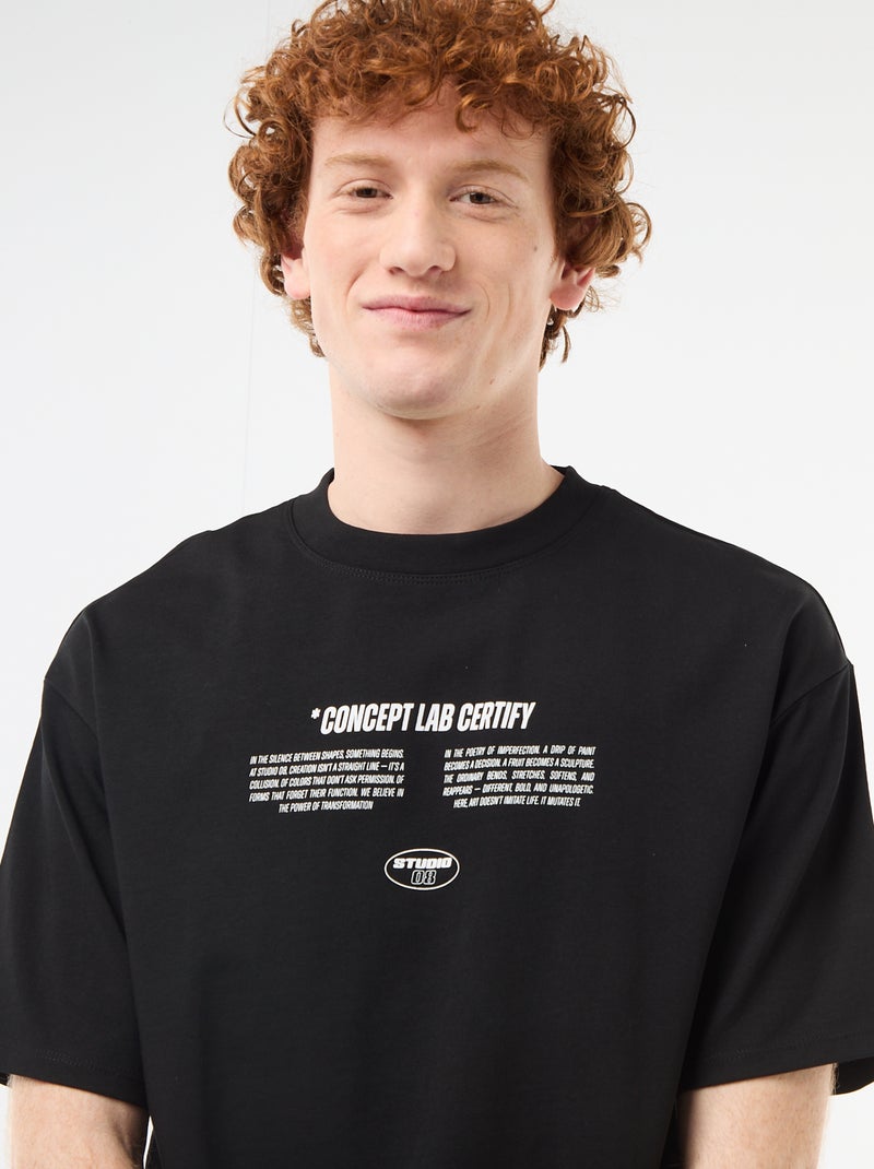 Camiseta con estampados delante y detrás en algodón liso Negro - Kiabi