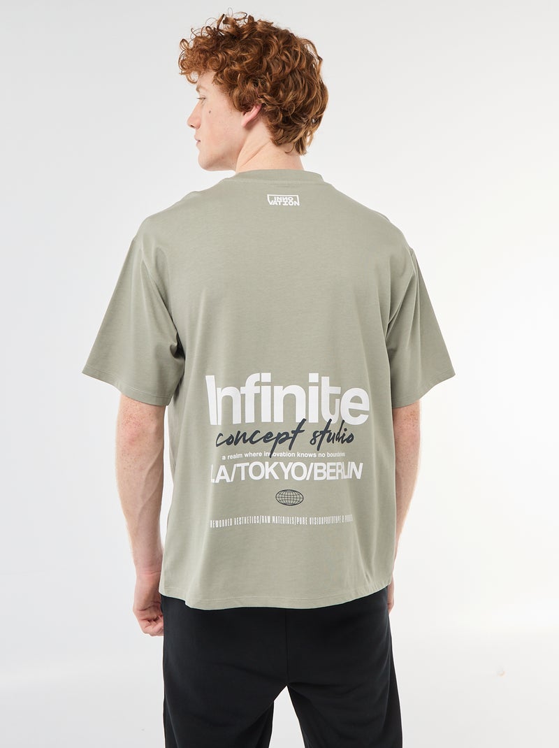 Camiseta con estampados delante y detrás en algodón liso Verde - Kiabi