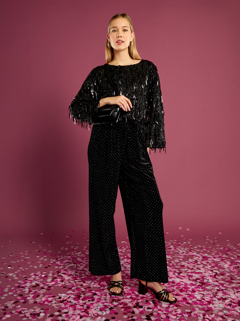 Camiseta con flecos y lentejuelas Negro - Kiabi