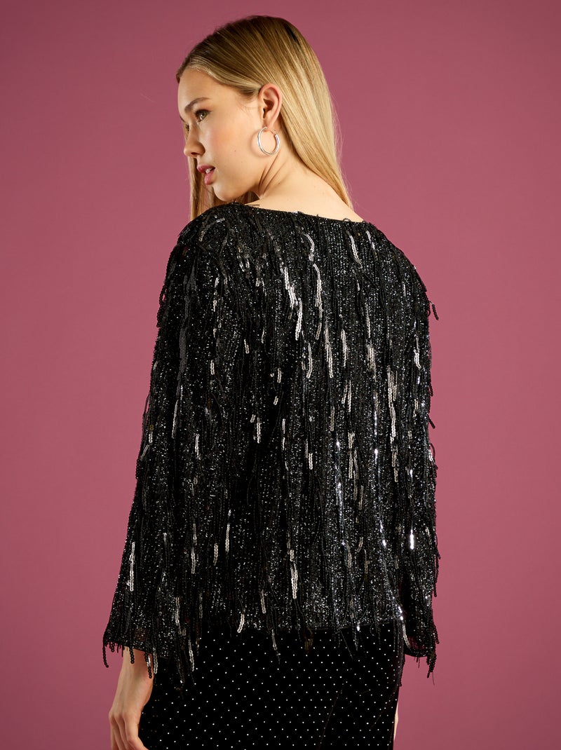 Camiseta con flecos y lentejuelas Negro - Kiabi