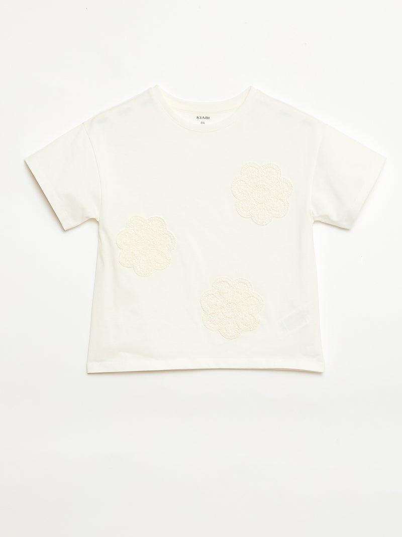 Camiseta con flores de macramé Blanco - Kiabi
