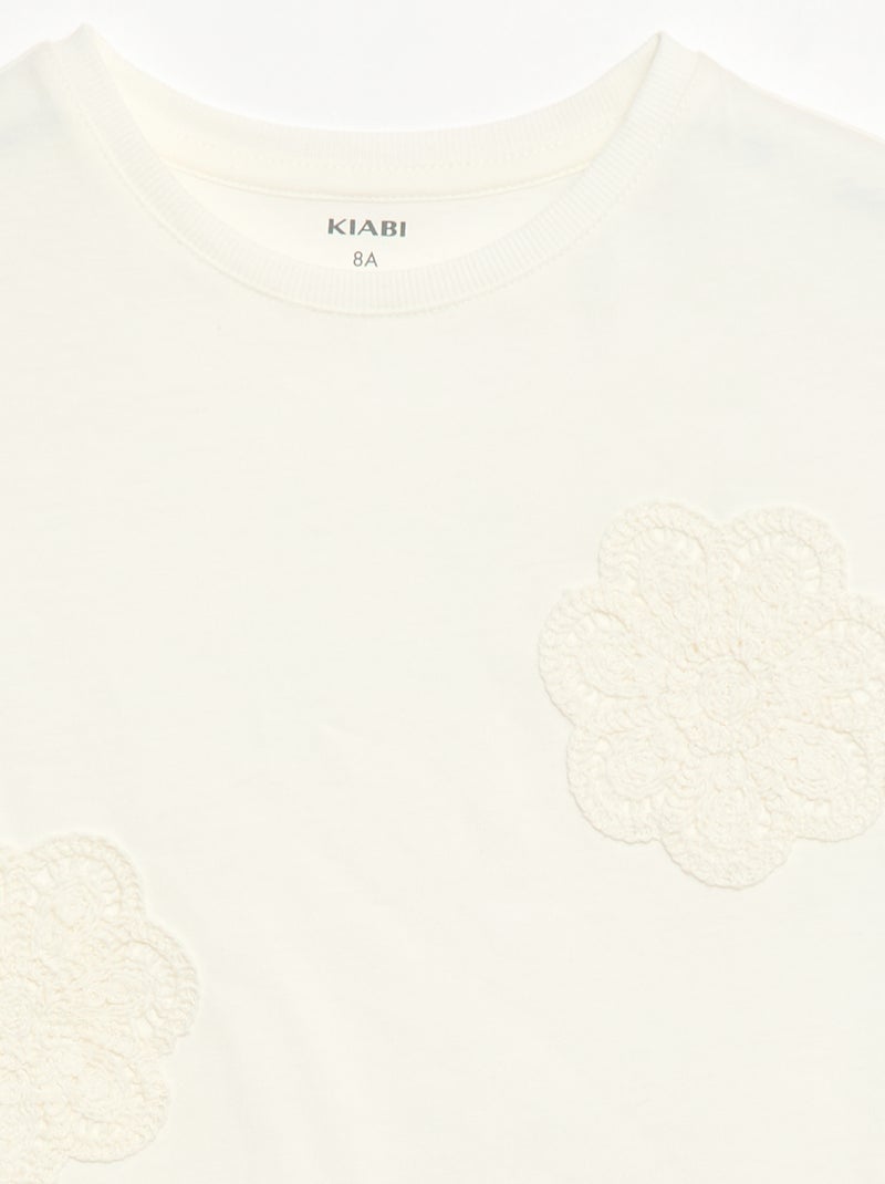 Camiseta con flores de macramé Blanco - Kiabi