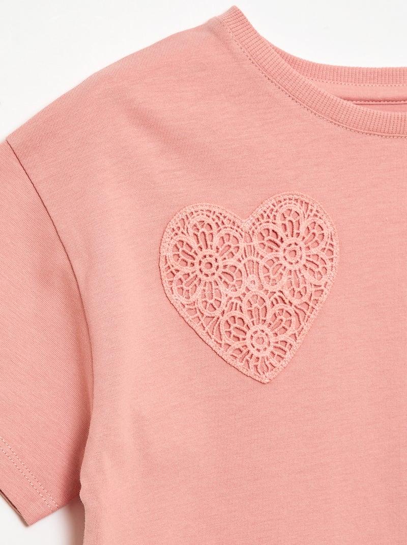 Camiseta con flores de macramé Rosa - Kiabi