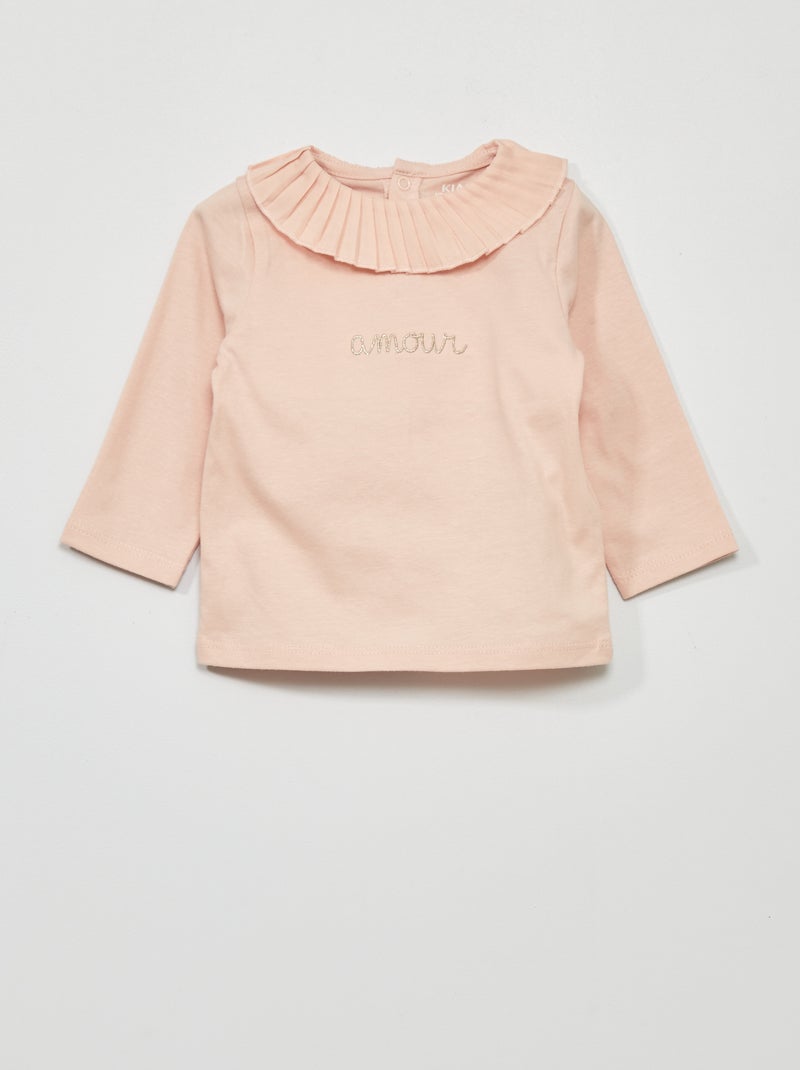 Camiseta con gorguera plisada ROSA - Kiabi