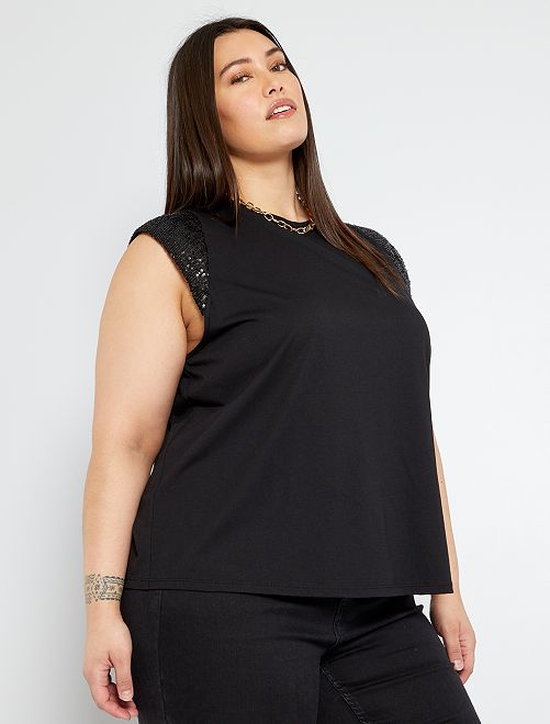 Camiseta con hombreras con lentejuelas - NEGRO - Kiabi - 13.00€