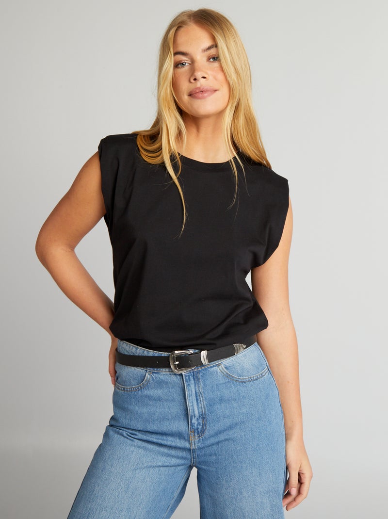 Camiseta con hombreras negro - Kiabi