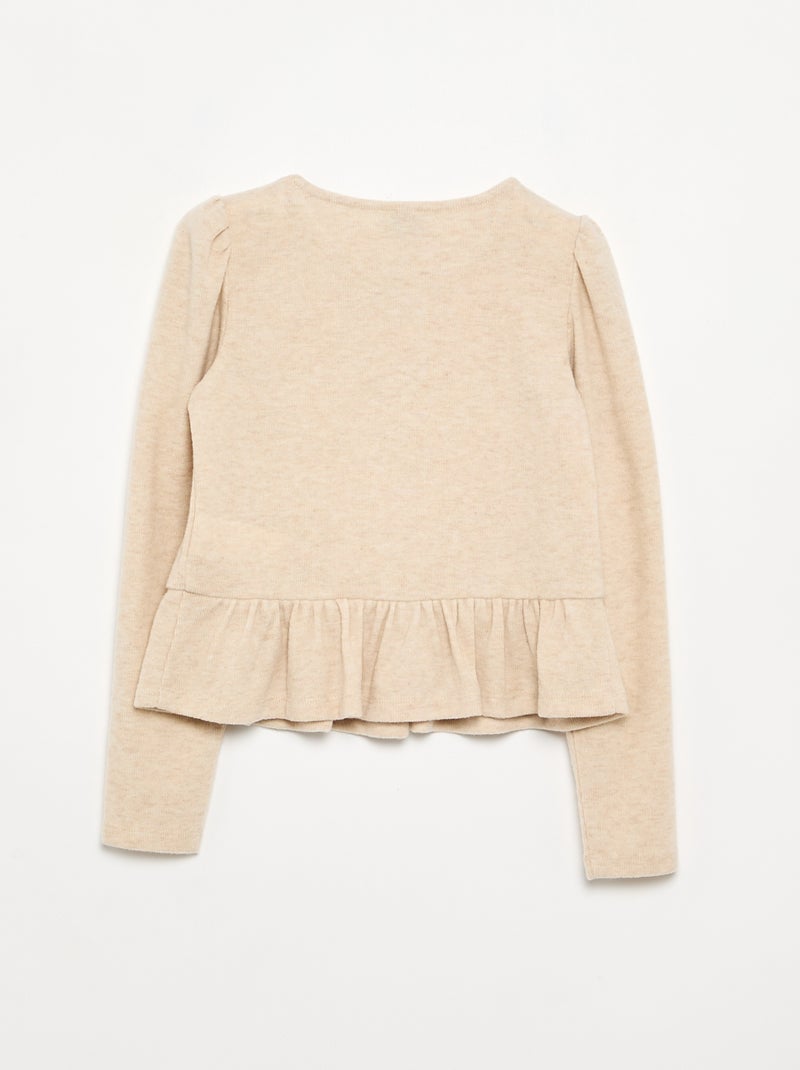Camiseta con lazos y volante en la cintura Beige - Kiabi