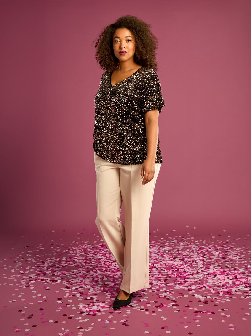 Camiseta con lentejuelas integrales manga corta Amarillo - Kiabi