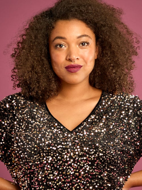 Camiseta con lentejuelas integrales manga corta - Kiabi