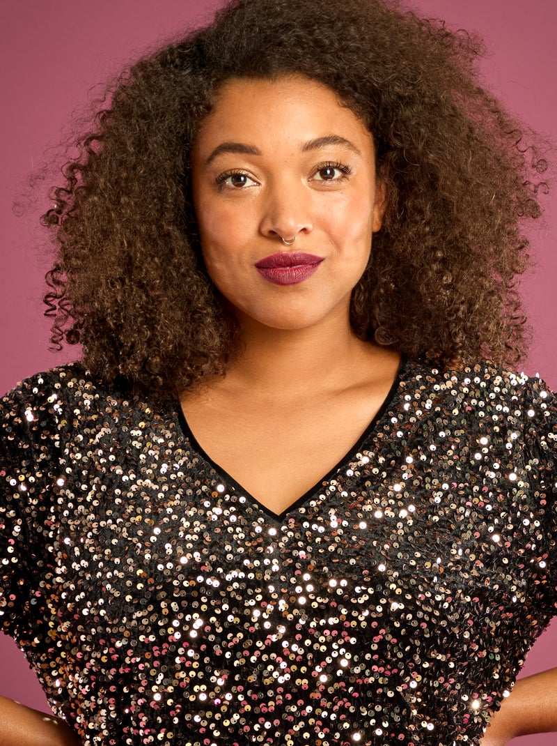 Camiseta con lentejuelas integrales manga corta Amarillo - Kiabi