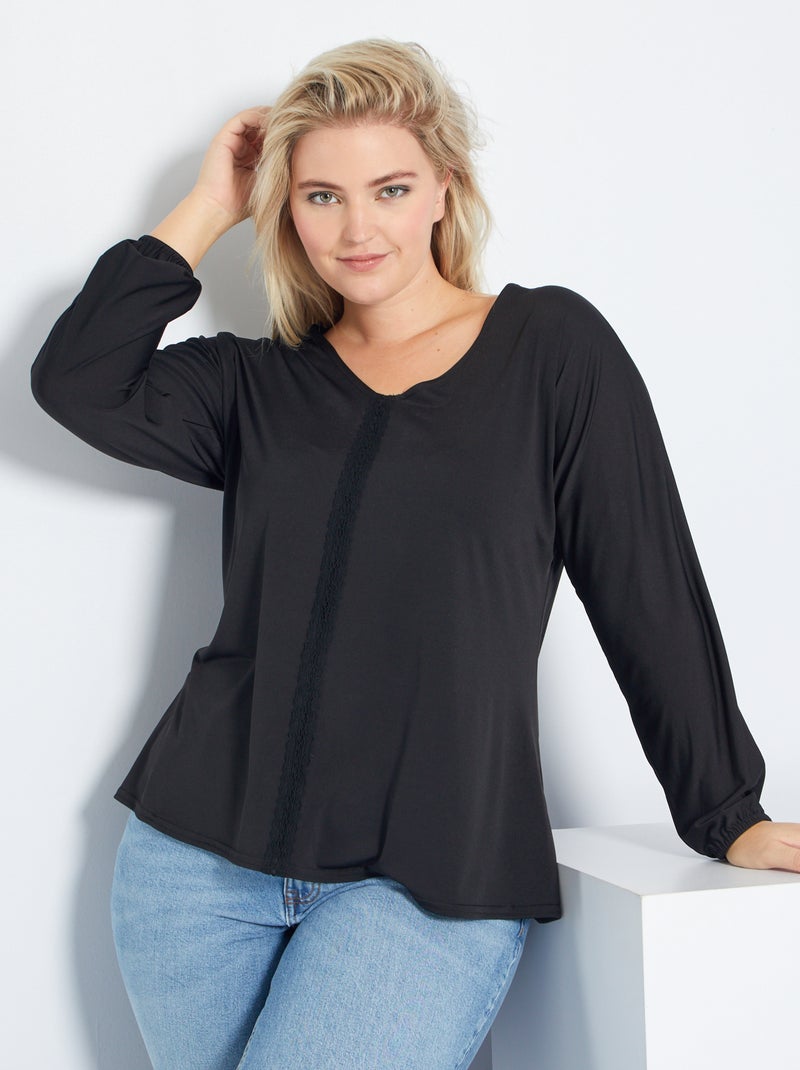 Camiseta con manga de murciélago negro - Kiabi