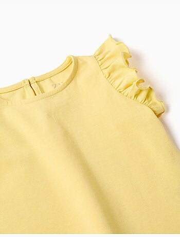 Camiseta con mangas con volante y cuello redondo