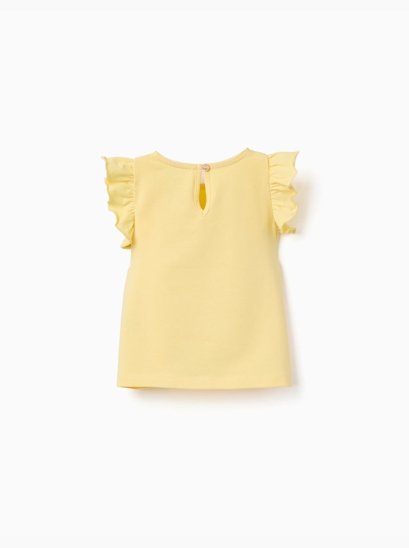 Camiseta con mangas con volante y cuello redondo Amarillo claro - Kiabi