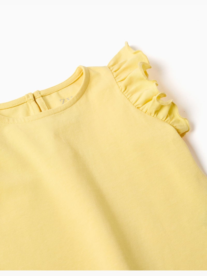 Camiseta con mangas con volante y cuello redondo Amarillo claro - Kiabi