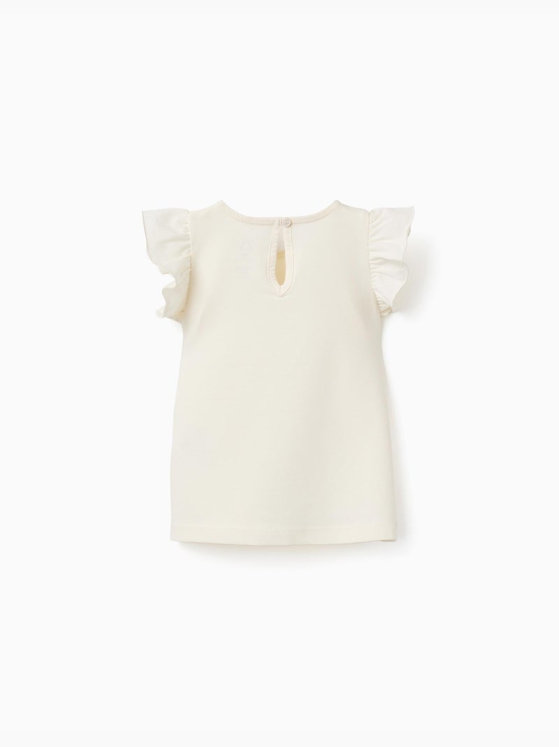 Camiseta con mangas con volante y cuello redondo Beige claro - Kiabi