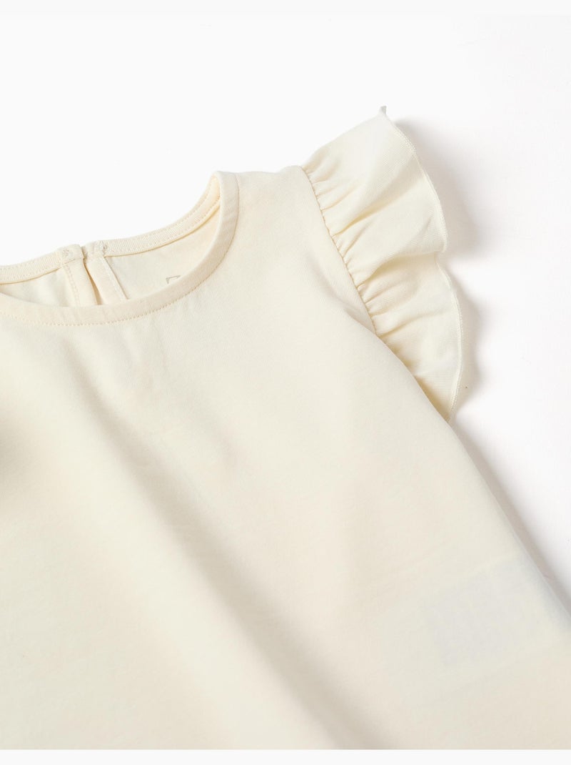 Camiseta con mangas con volante y cuello redondo Beige claro - Kiabi