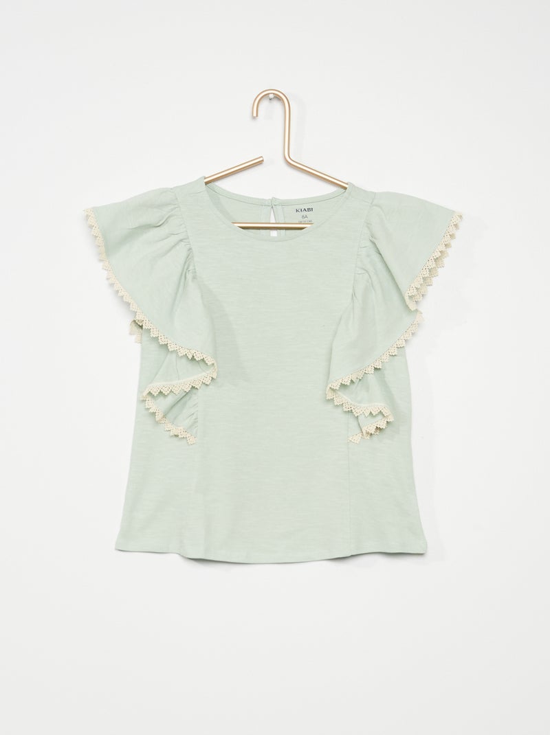 Camiseta con mangas con volantes azul - Kiabi
