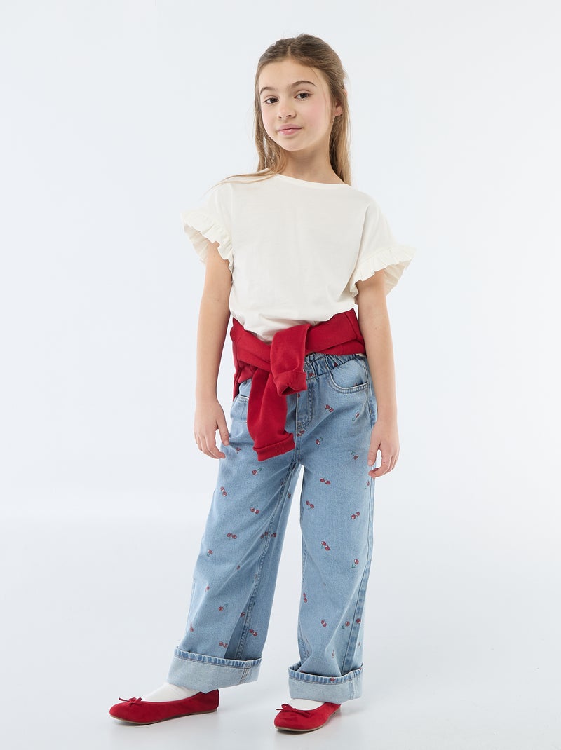 Camiseta con mangas con volantes Blanco - Kiabi