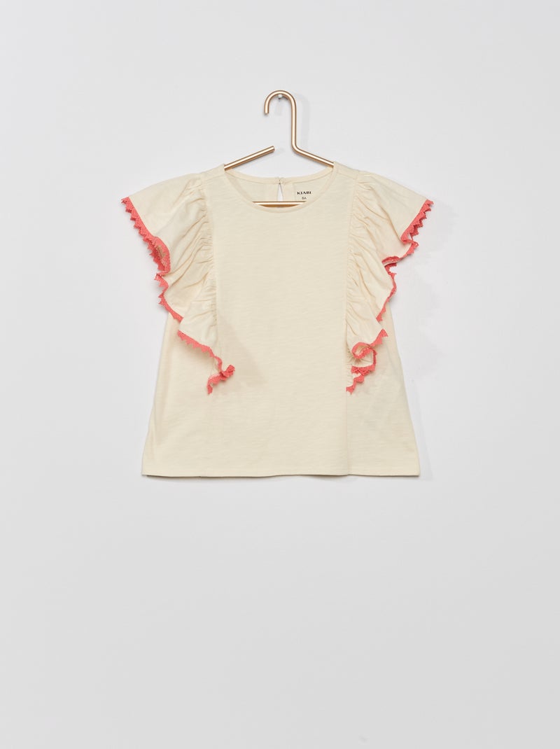 Camiseta con mangas con volantes BLANCO - Kiabi
