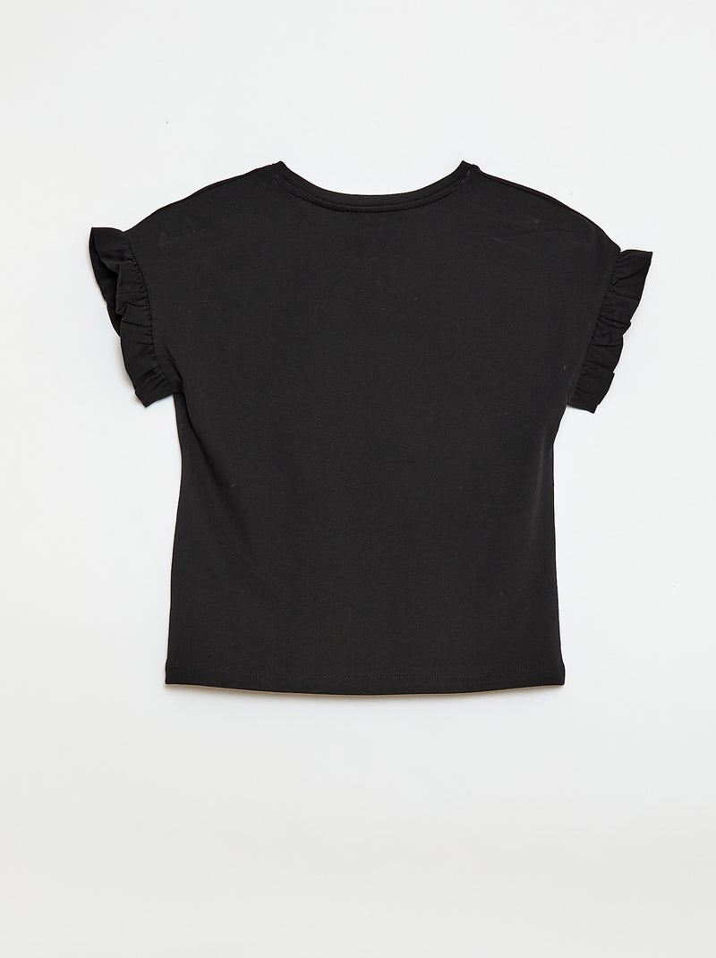 Camiseta con mangas con volantes Negro - Kiabi