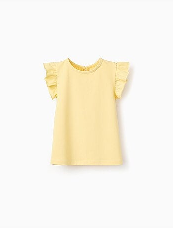 Camiseta con mangas con volantes y cuello redondo