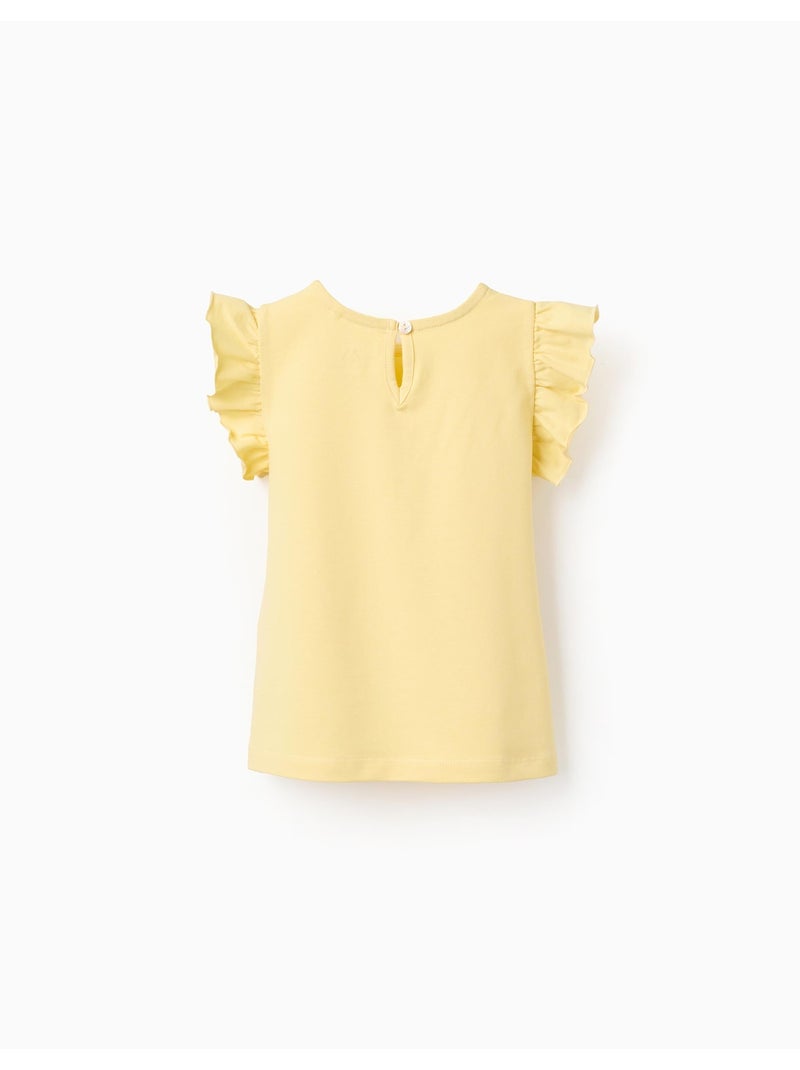 Camiseta con mangas con volantes y cuello redondo Amarillo claro - Kiabi