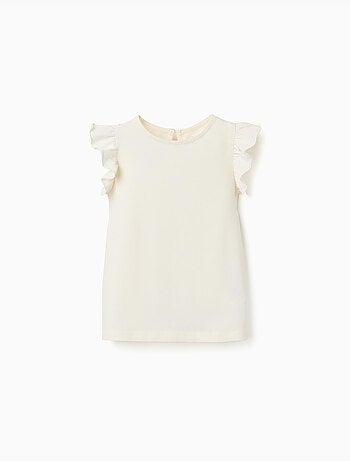 Camiseta con mangas con volantes y cuello redondo