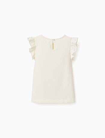 Camiseta con mangas con volantes y cuello redondo