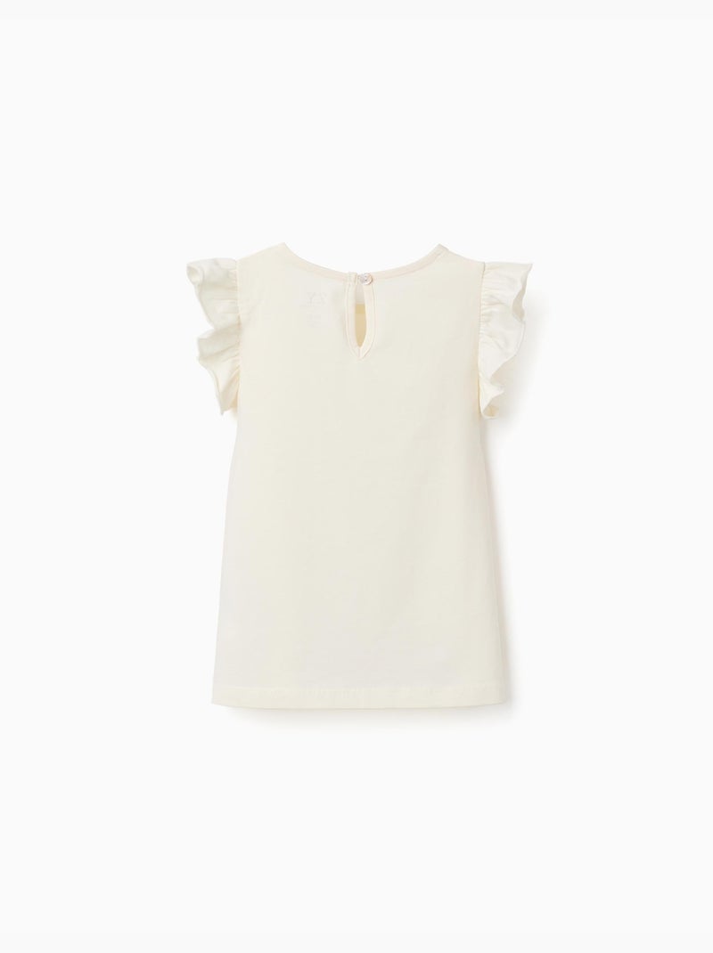 Camiseta con mangas con volantes y cuello redondo Beige claro - Kiabi