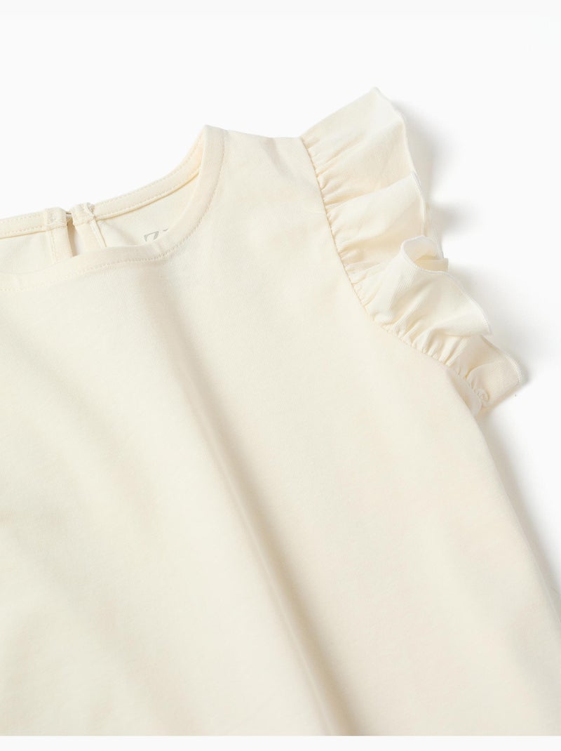 Camiseta con mangas con volantes y cuello redondo Beige claro - Kiabi