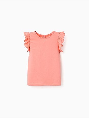 Camiseta con mangas con volantes y cuello redondo