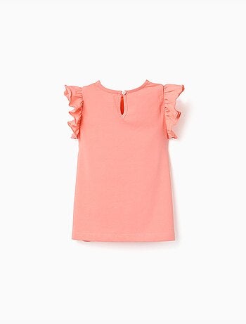 Camiseta con mangas con volantes y cuello redondo