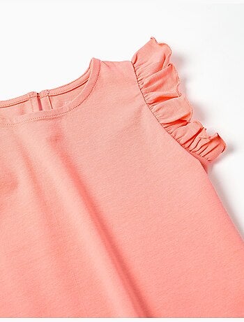 Camiseta con mangas con volantes y cuello redondo