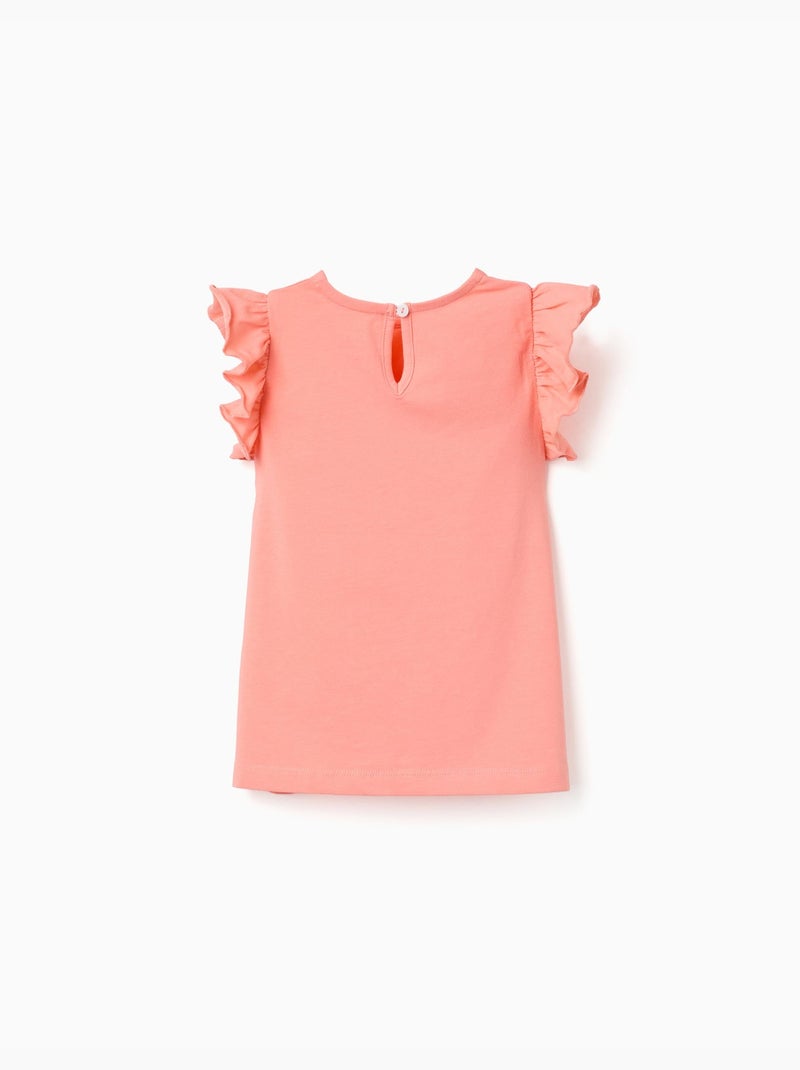 Camiseta con mangas con volantes y cuello redondo Naranja coral - Kiabi
