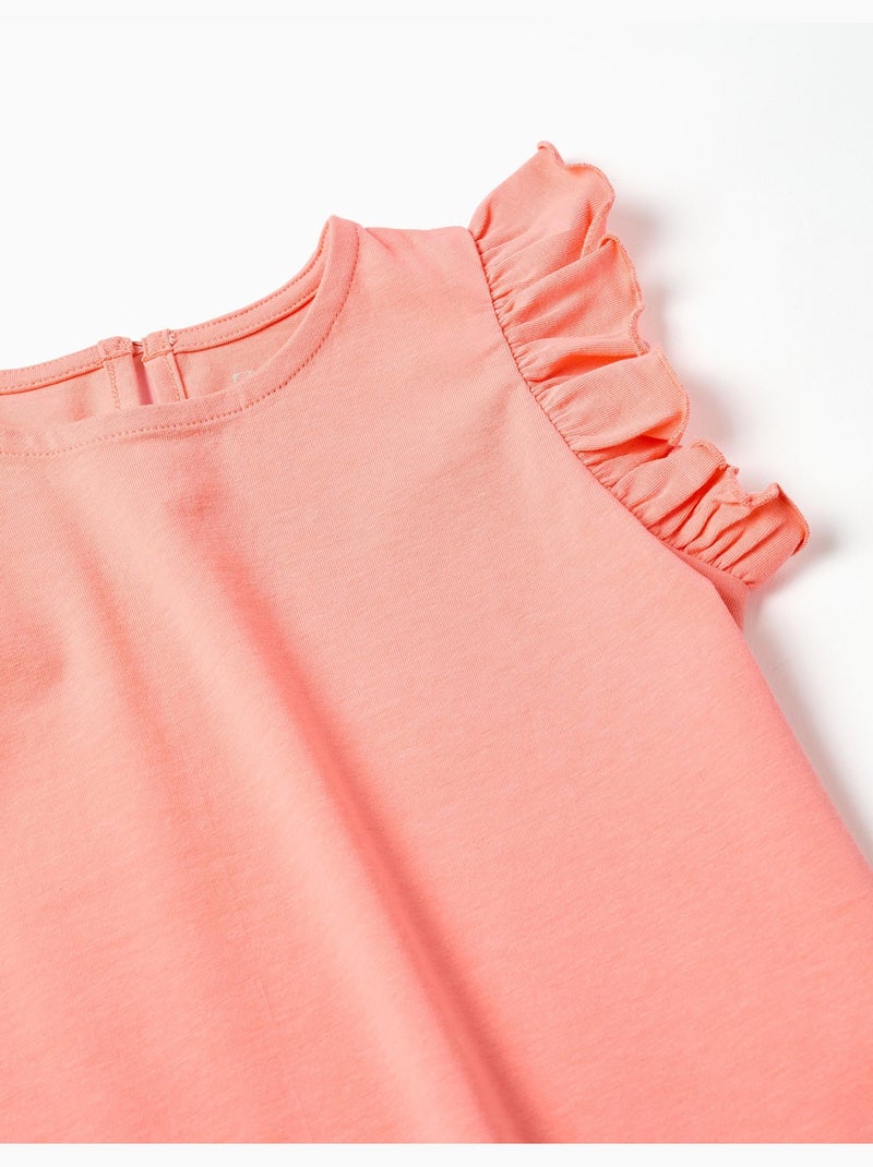 Camiseta con mangas con volantes y cuello redondo Naranja coral - Kiabi