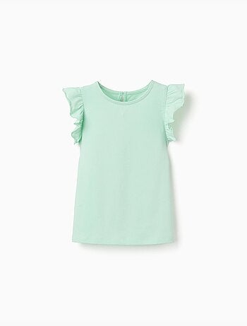 Camiseta con mangas con volantes y cuello redondo