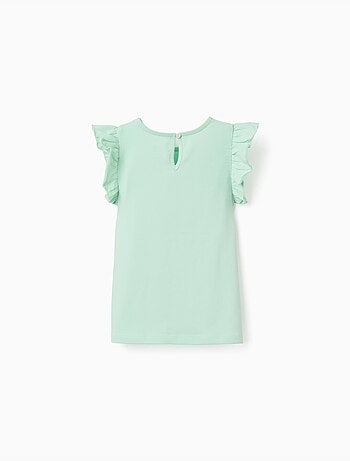 Camiseta con mangas con volantes y cuello redondo