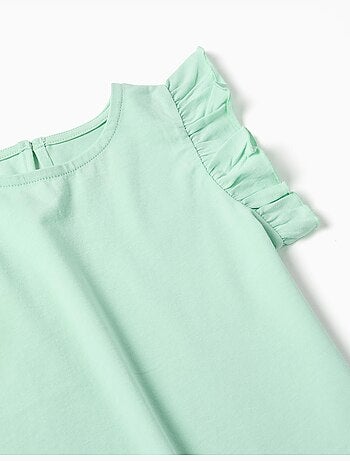 Camiseta con mangas con volantes y cuello redondo