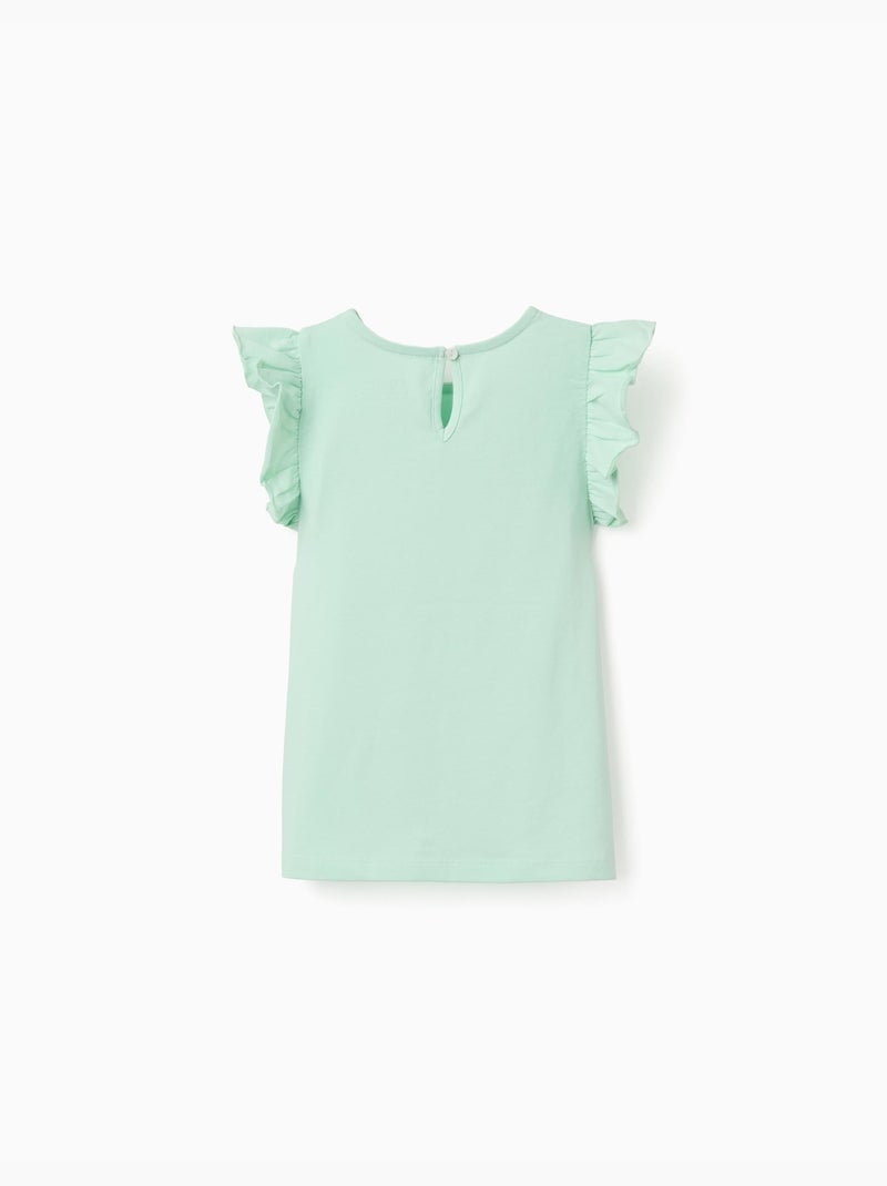 Camiseta con mangas con volantes y cuello redondo Verde claro - Kiabi