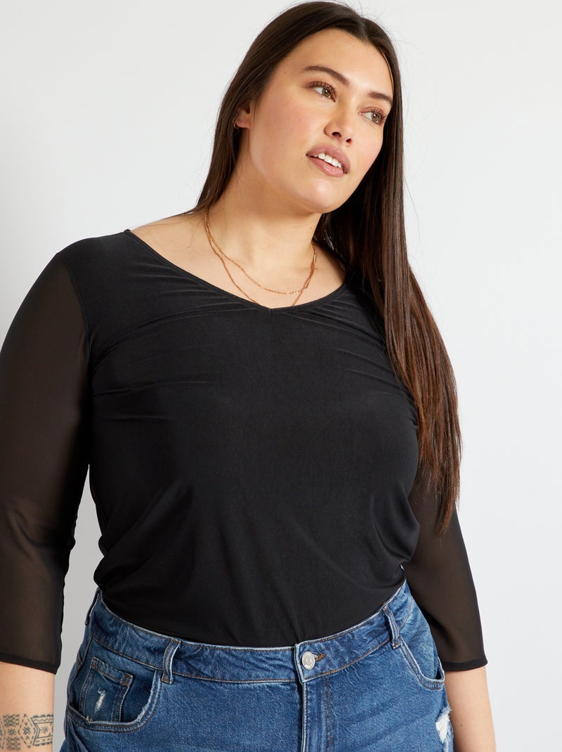 Camiseta con mangas transparentes negro - Kiabi