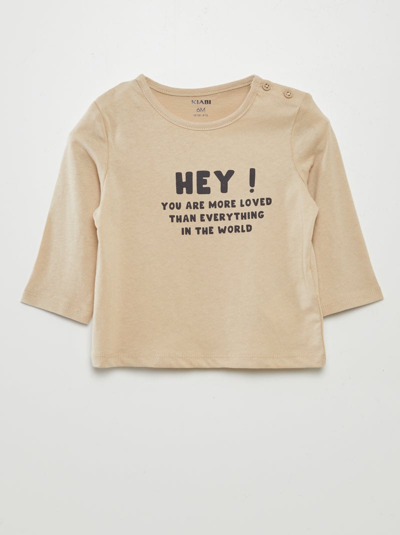 Camiseta con mensaje BEIGE - Kiabi