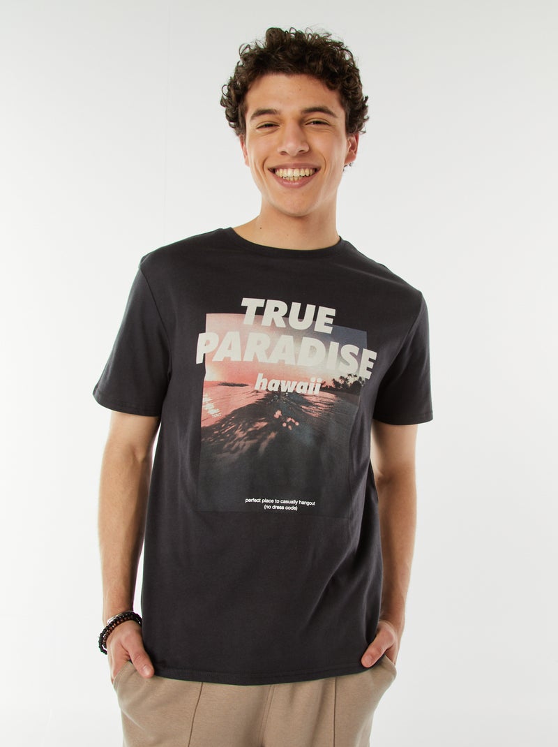 Camiseta con mensaje estampado Gris - Kiabi