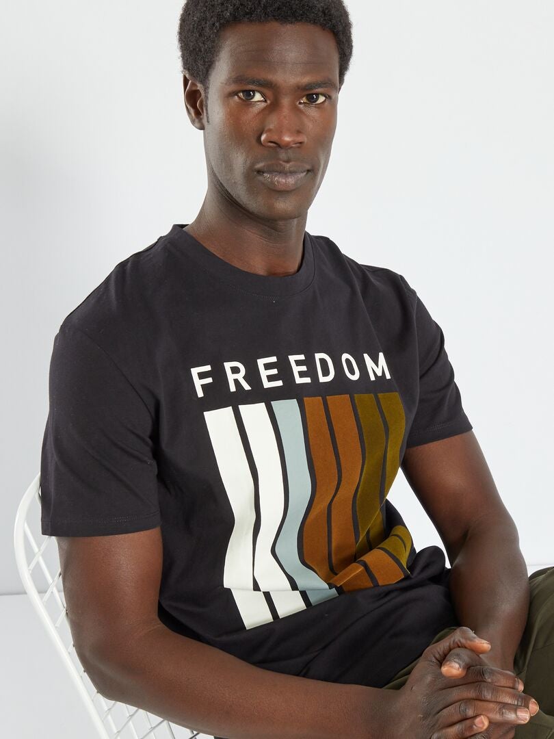 Camiseta con mensaje 'freedom' Negro - Kiabi