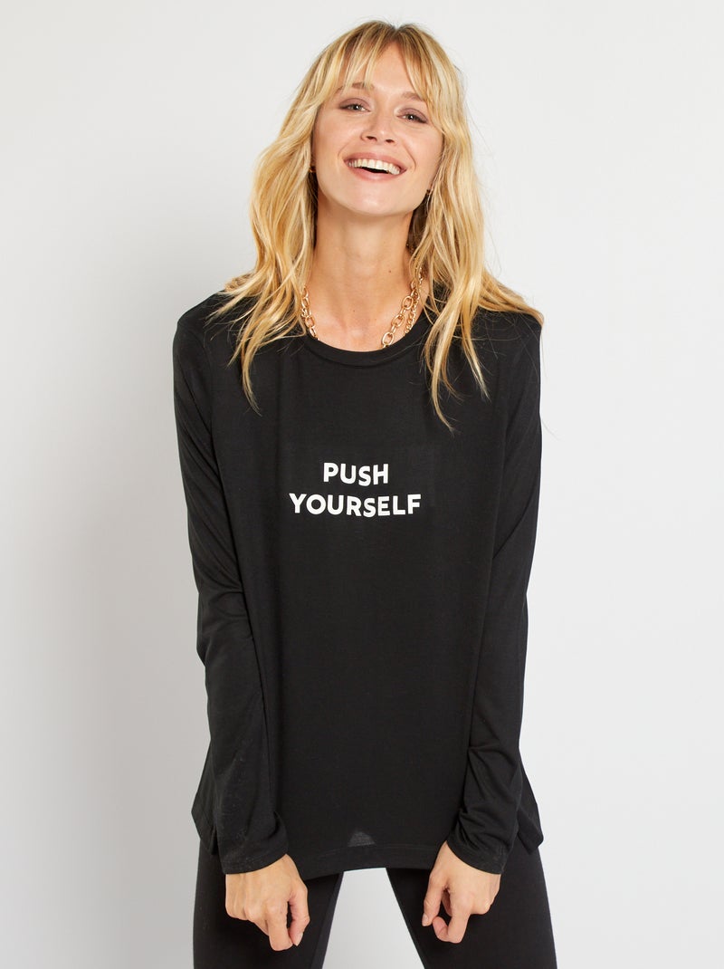 Camiseta con mensaje NEGRO - Kiabi