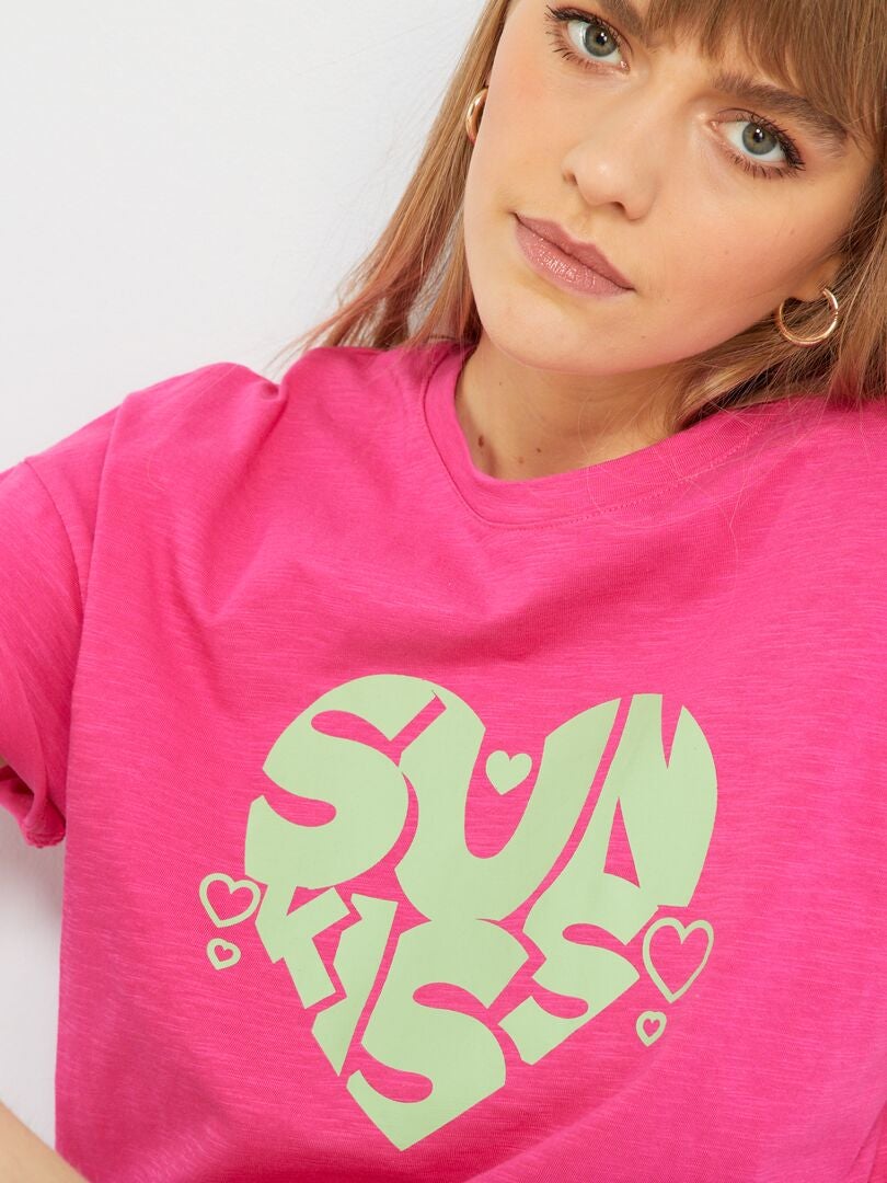 Camiseta con mensaje 'sun kiss' ROSA - Kiabi