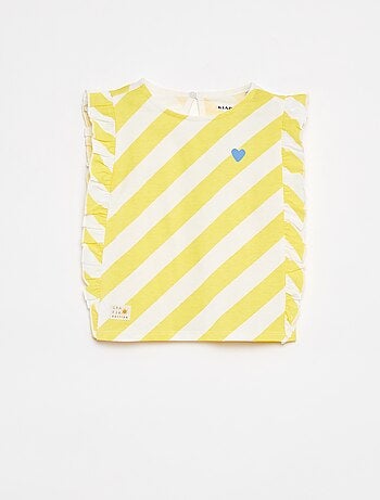 Camiseta con motivo y volantes en las sisas