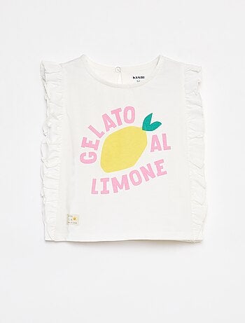 Camiseta con motivo y volantes en las sisas